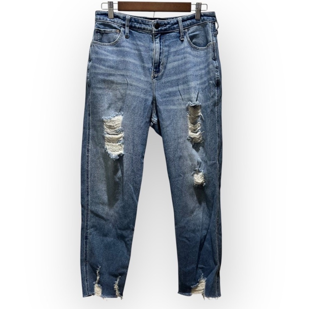 Hollister Ultra High‎ Rise Mom Jeans 13R Distressed Light Wash Vintage Stretch